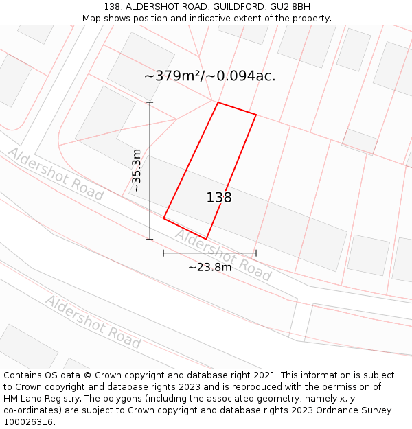 138, ALDERSHOT ROAD, GUILDFORD, GU2 8BH: Plot and title map