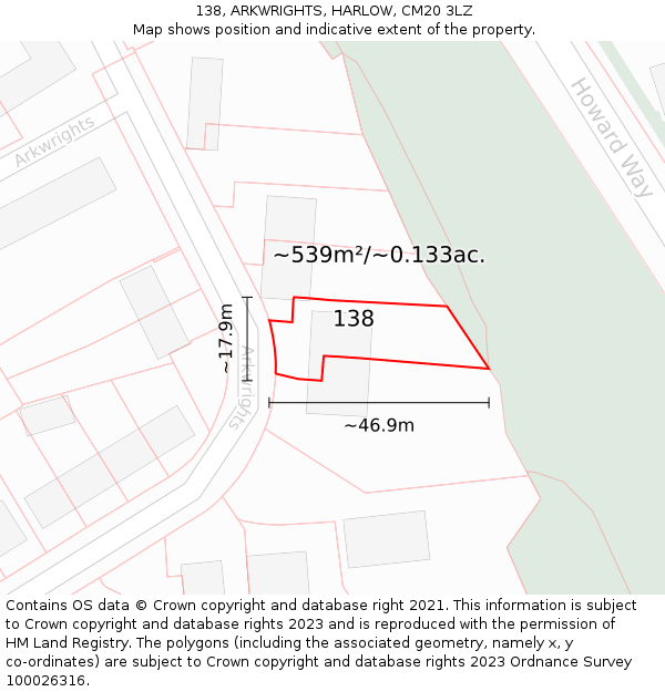 138, ARKWRIGHTS, HARLOW, CM20 3LZ: Plot and title map