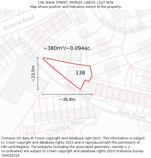 138, BANK STREET, MORLEY, LEEDS, LS27 9DW: Plot and title map