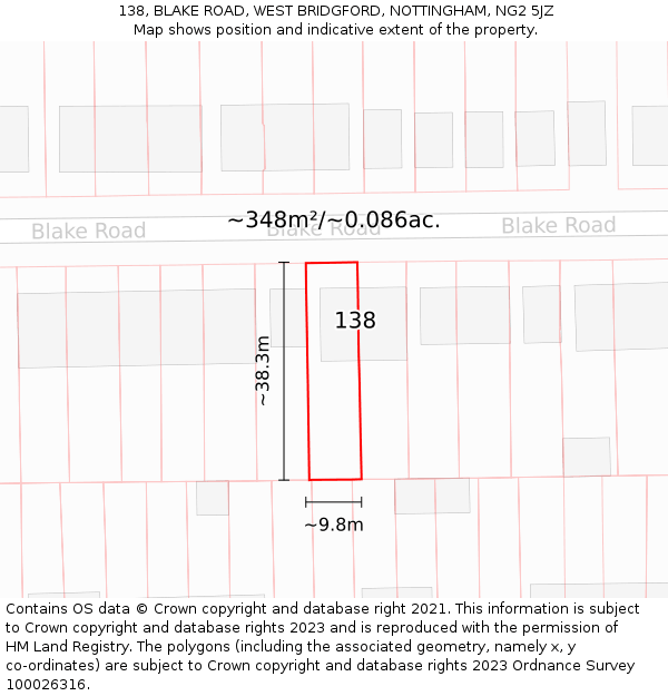138, BLAKE ROAD, WEST BRIDGFORD, NOTTINGHAM, NG2 5JZ: Plot and title map
