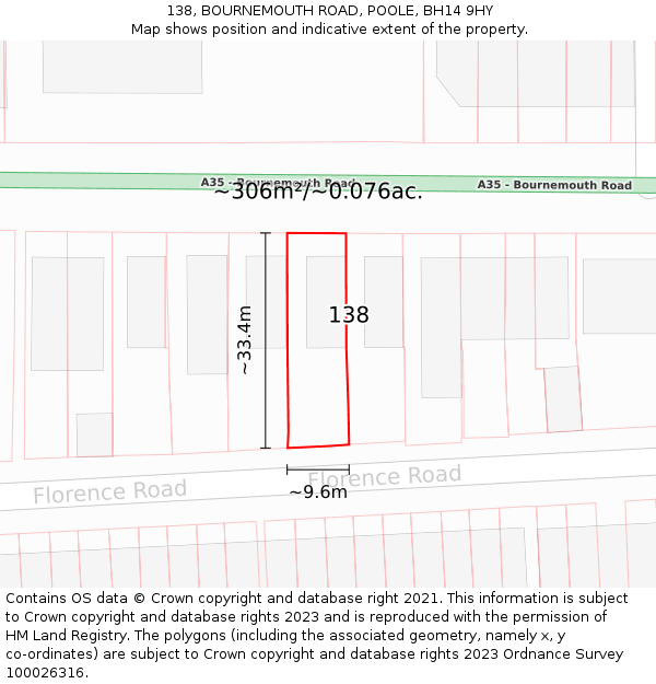 138, BOURNEMOUTH ROAD, POOLE, BH14 9HY: Plot and title map