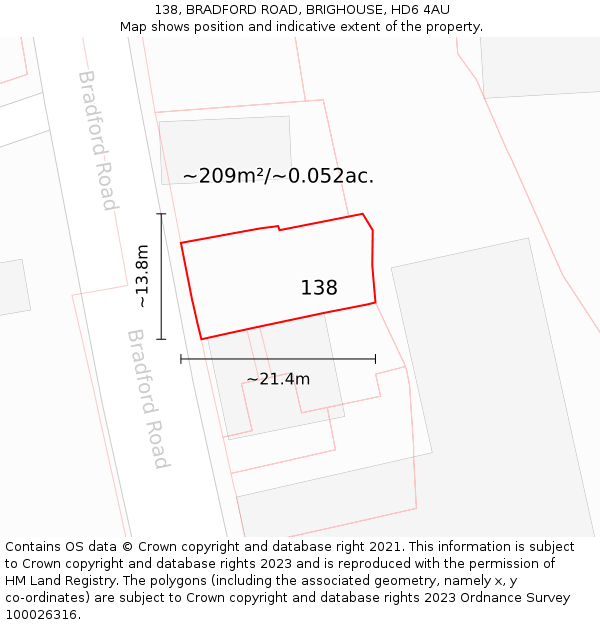 138, BRADFORD ROAD, BRIGHOUSE, HD6 4AU: Plot and title map