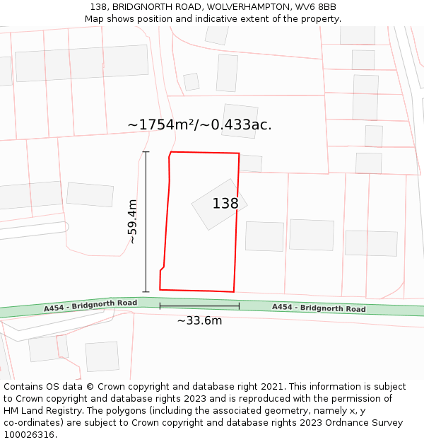 138, BRIDGNORTH ROAD, WOLVERHAMPTON, WV6 8BB: Plot and title map