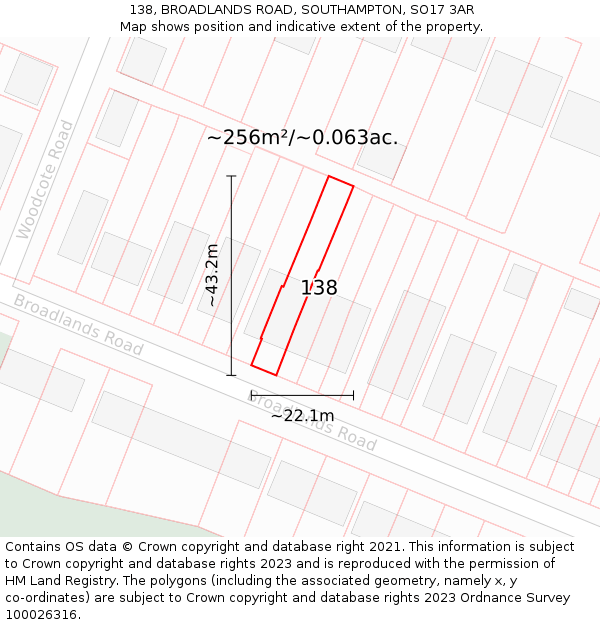 138, BROADLANDS ROAD, SOUTHAMPTON, SO17 3AR: Plot and title map