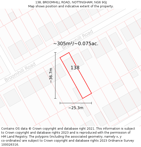 138, BROOMHILL ROAD, NOTTINGHAM, NG6 9GJ: Plot and title map