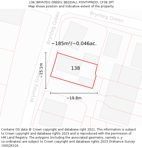 138, BRYNTEG GREEN, BEDDAU, PONTYPRIDD, CF38 2PT: Plot and title map