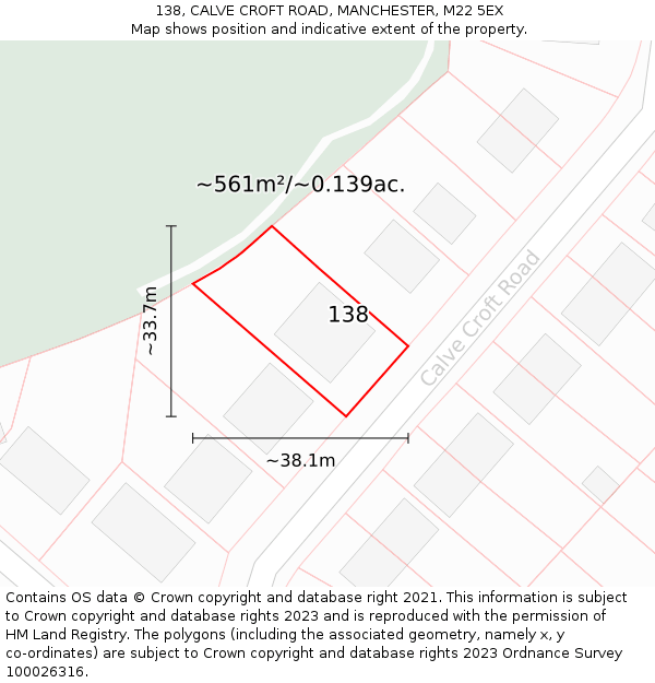 138, CALVE CROFT ROAD, MANCHESTER, M22 5EX: Plot and title map