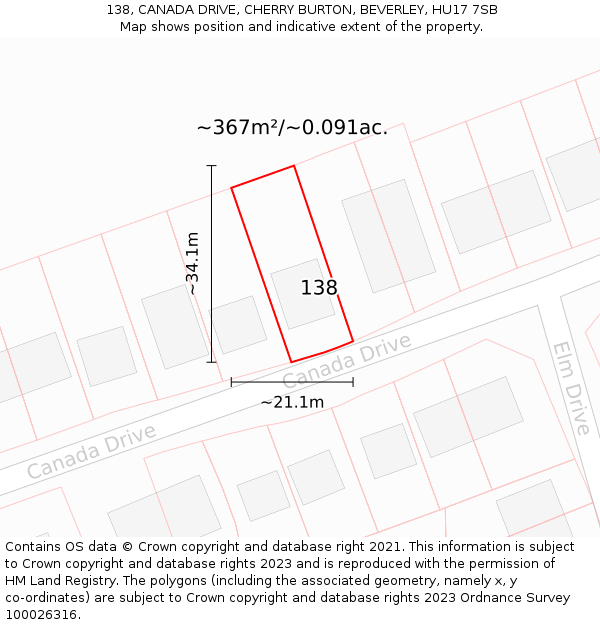 138, CANADA DRIVE, CHERRY BURTON, BEVERLEY, HU17 7SB: Plot and title map