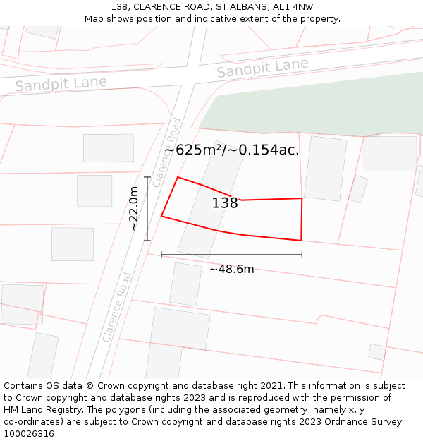 138, CLARENCE ROAD, ST ALBANS, AL1 4NW: Plot and title map