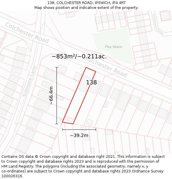 138, COLCHESTER ROAD, IPSWICH, IP4 4RT: Plot and title map