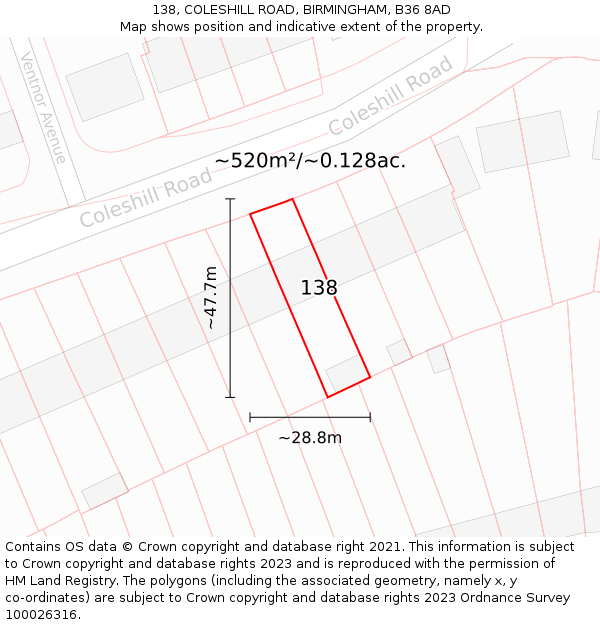 138, COLESHILL ROAD, BIRMINGHAM, B36 8AD: Plot and title map