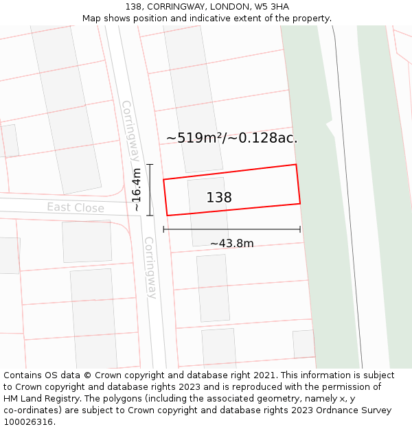 138, CORRINGWAY, LONDON, W5 3HA: Plot and title map