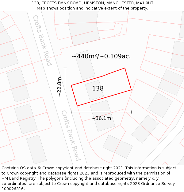 138, CROFTS BANK ROAD, URMSTON, MANCHESTER, M41 0UT: Plot and title map