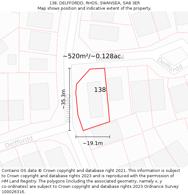 138, DELFFORDD, RHOS, SWANSEA, SA8 3ER: Plot and title map