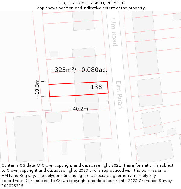 138, ELM ROAD, MARCH, PE15 8PP: Plot and title map