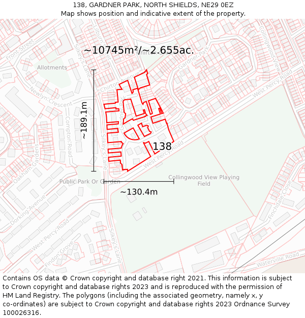 138, GARDNER PARK, NORTH SHIELDS, NE29 0EZ: Plot and title map