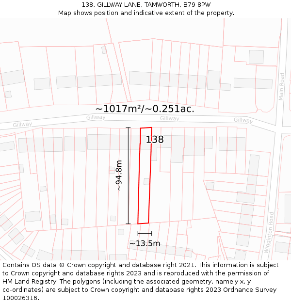 138, GILLWAY LANE, TAMWORTH, B79 8PW: Plot and title map