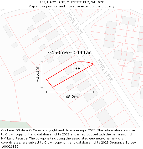 138, HADY LANE, CHESTERFIELD, S41 0DE: Plot and title map