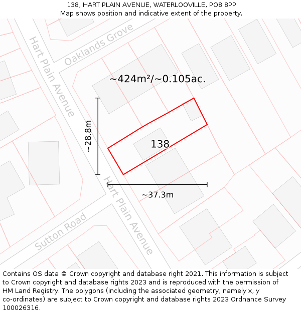 138, HART PLAIN AVENUE, WATERLOOVILLE, PO8 8PP: Plot and title map