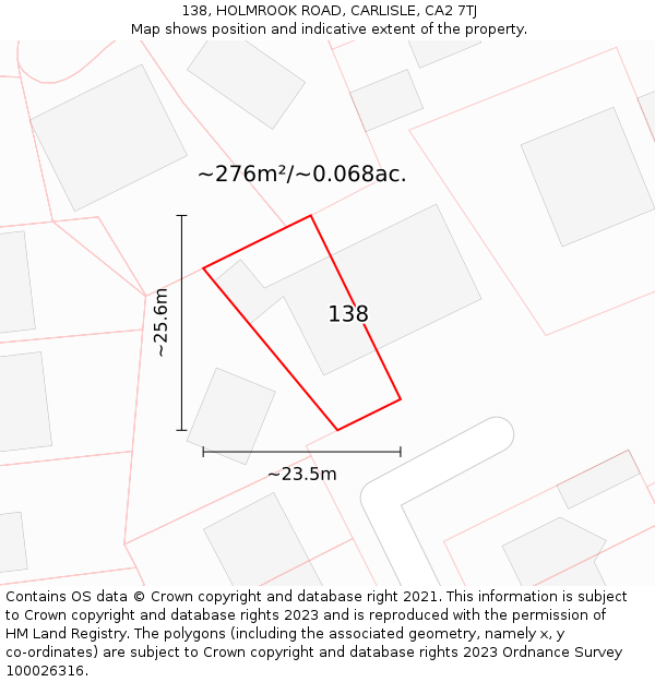 138, HOLMROOK ROAD, CARLISLE, CA2 7TJ: Plot and title map