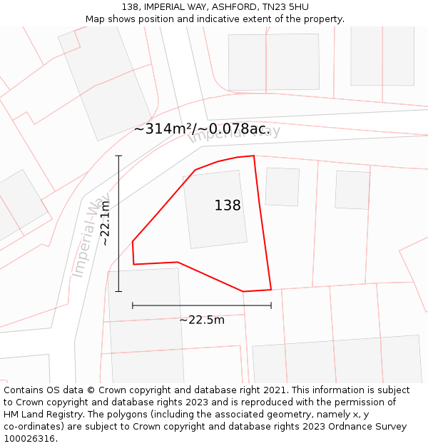 138, IMPERIAL WAY, ASHFORD, TN23 5HU: Plot and title map