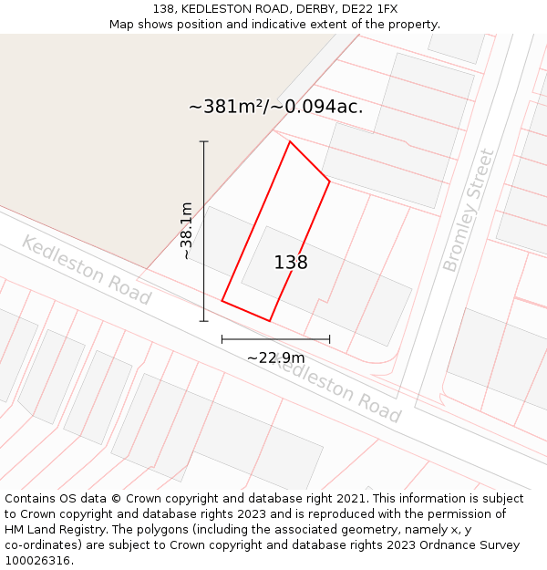 138, KEDLESTON ROAD, DERBY, DE22 1FX: Plot and title map