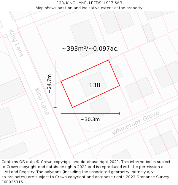 138, KING LANE, LEEDS, LS17 6AB: Plot and title map