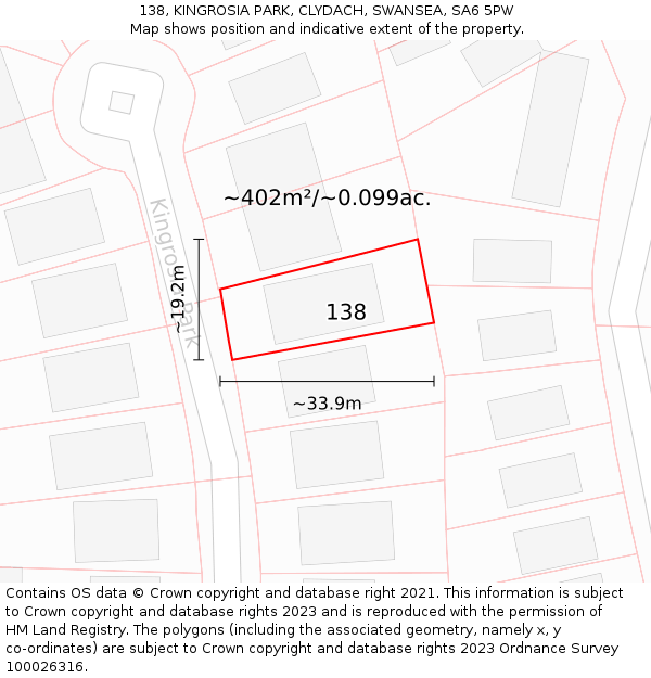 138, KINGROSIA PARK, CLYDACH, SWANSEA, SA6 5PW: Plot and title map