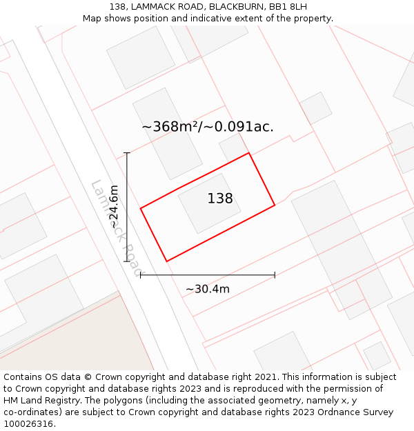 138, LAMMACK ROAD, BLACKBURN, BB1 8LH: Plot and title map