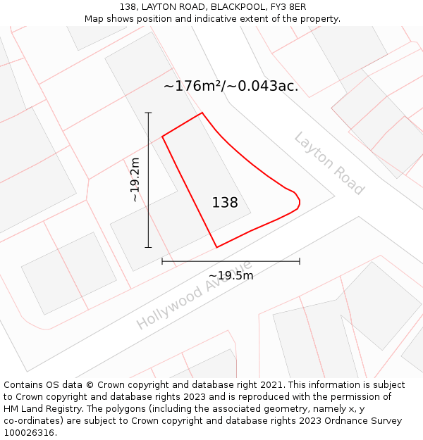 138, LAYTON ROAD, BLACKPOOL, FY3 8ER: Plot and title map