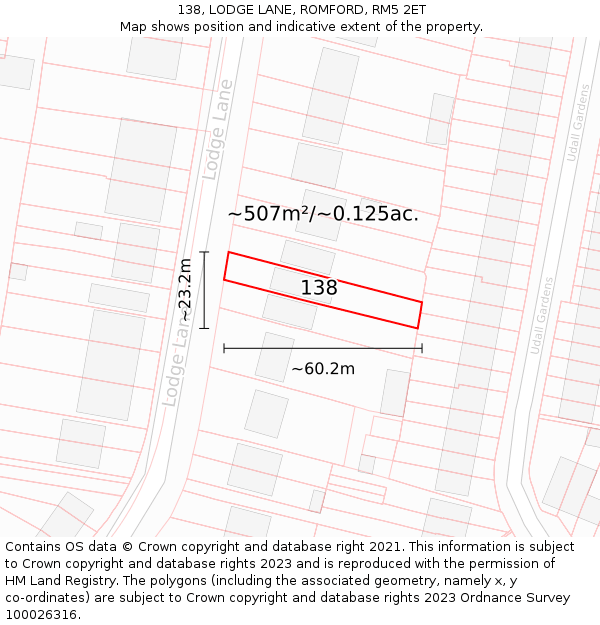 138, LODGE LANE, ROMFORD, RM5 2ET: Plot and title map