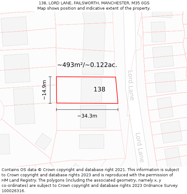 138, LORD LANE, FAILSWORTH, MANCHESTER, M35 0GS: Plot and title map