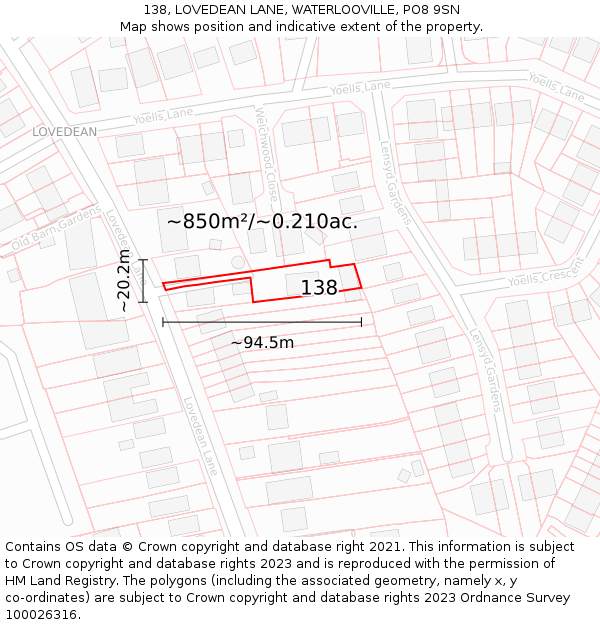 138, LOVEDEAN LANE, WATERLOOVILLE, PO8 9SN: Plot and title map