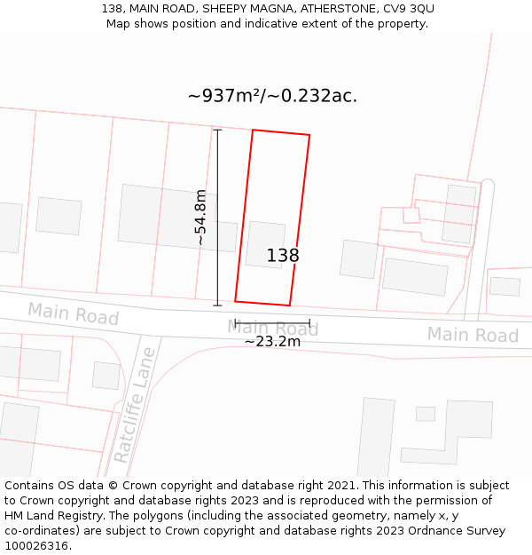 138, MAIN ROAD, SHEEPY MAGNA, ATHERSTONE, CV9 3QU: Plot and title map