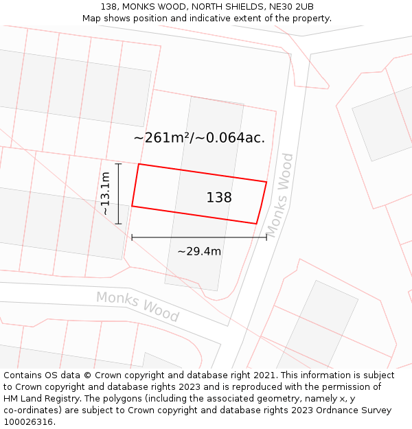 138, MONKS WOOD, NORTH SHIELDS, NE30 2UB: Plot and title map