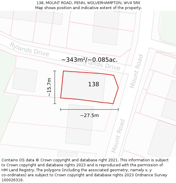 138, MOUNT ROAD, PENN, WOLVERHAMPTON, WV4 5RX: Plot and title map