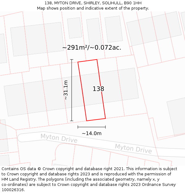 138, MYTON DRIVE, SHIRLEY, SOLIHULL, B90 1HH: Plot and title map