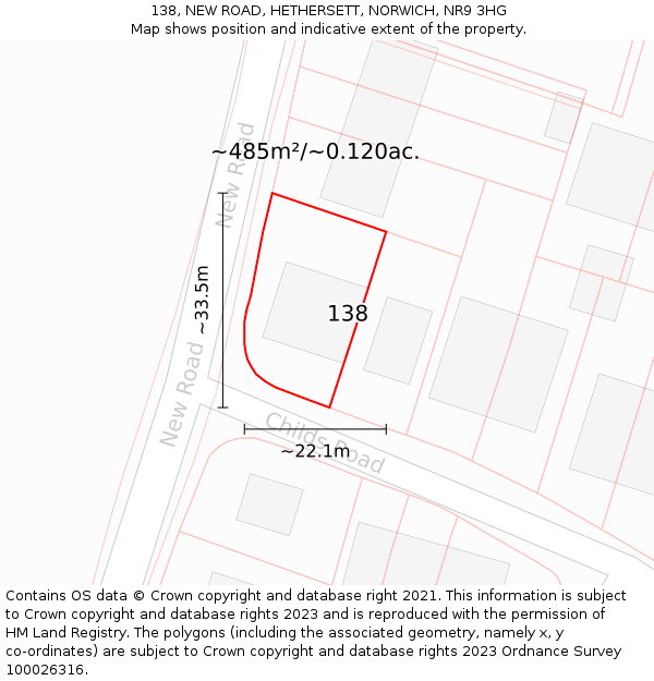 138, NEW ROAD, HETHERSETT, NORWICH, NR9 3HG: Plot and title map