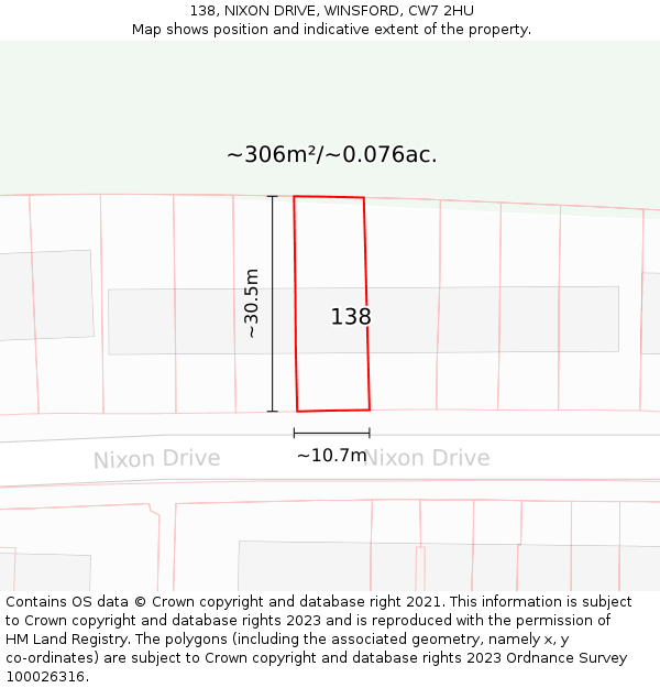 138, NIXON DRIVE, WINSFORD, CW7 2HU: Plot and title map