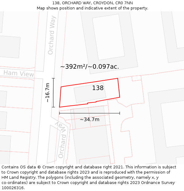 138, ORCHARD WAY, CROYDON, CR0 7NN: Plot and title map