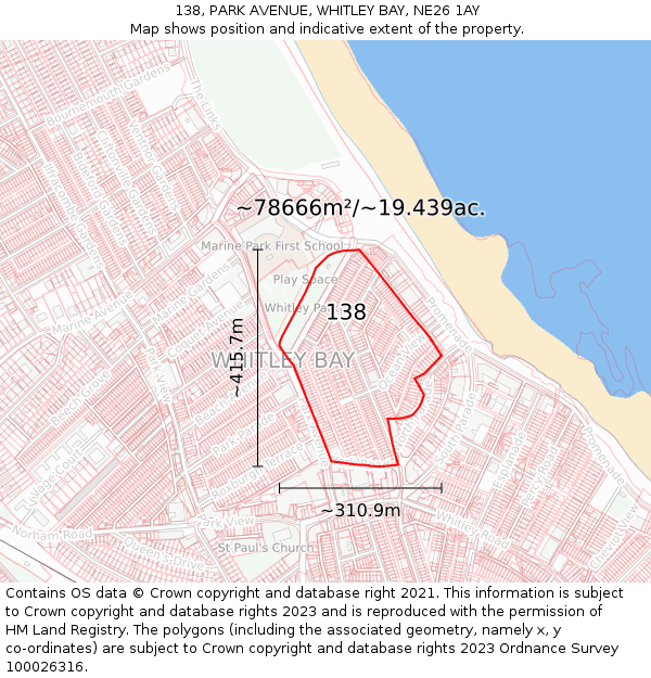 138, PARK AVENUE, WHITLEY BAY, NE26 1AY: Plot and title map