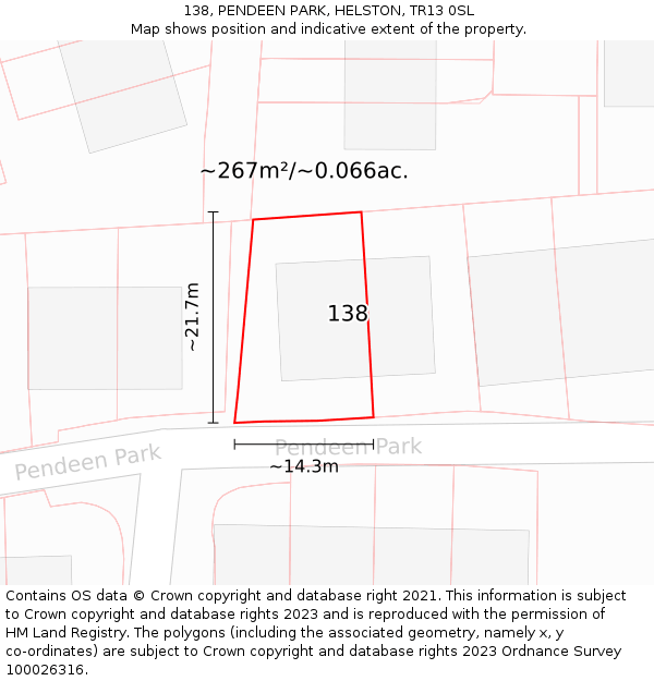 138, PENDEEN PARK, HELSTON, TR13 0SL: Plot and title map