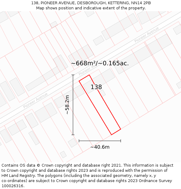 138, PIONEER AVENUE, DESBOROUGH, KETTERING, NN14 2PB: Plot and title map