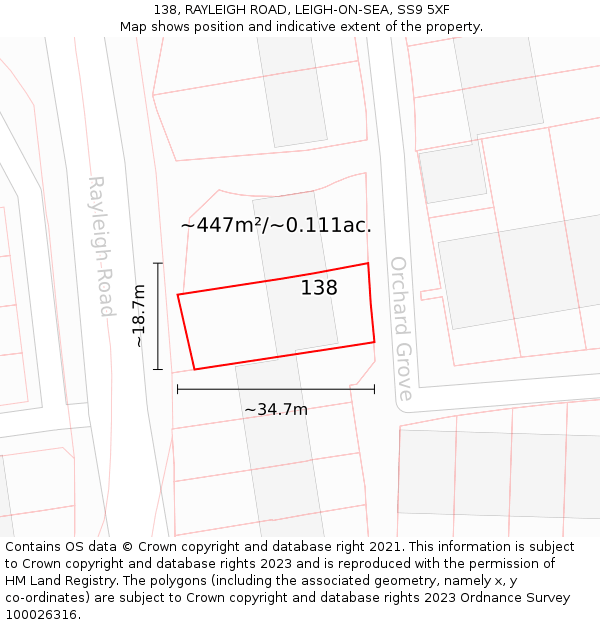 138, RAYLEIGH ROAD, LEIGH-ON-SEA, SS9 5XF: Plot and title map