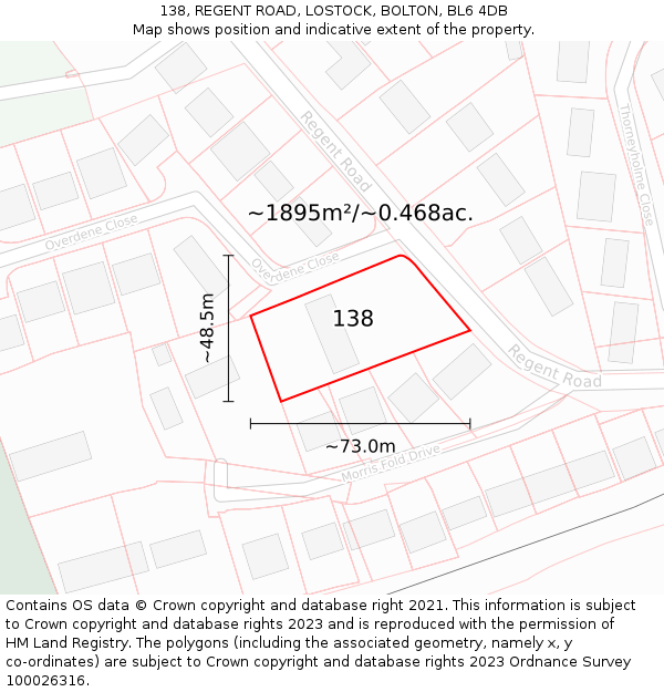 138, REGENT ROAD, LOSTOCK, BOLTON, BL6 4DB: Plot and title map