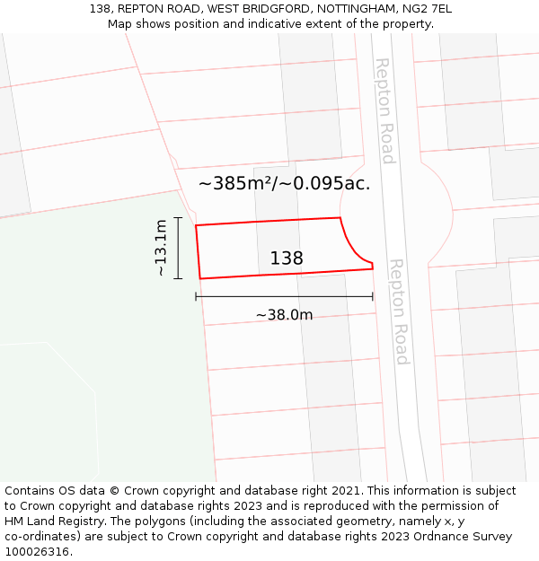 138, REPTON ROAD, WEST BRIDGFORD, NOTTINGHAM, NG2 7EL: Plot and title map