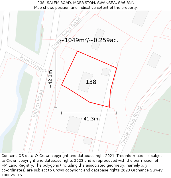 138, SALEM ROAD, MORRISTON, SWANSEA, SA6 8NN: Plot and title map