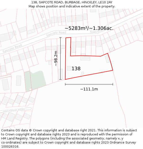 138, SAPCOTE ROAD, BURBAGE, HINCKLEY, LE10 2AY: Plot and title map