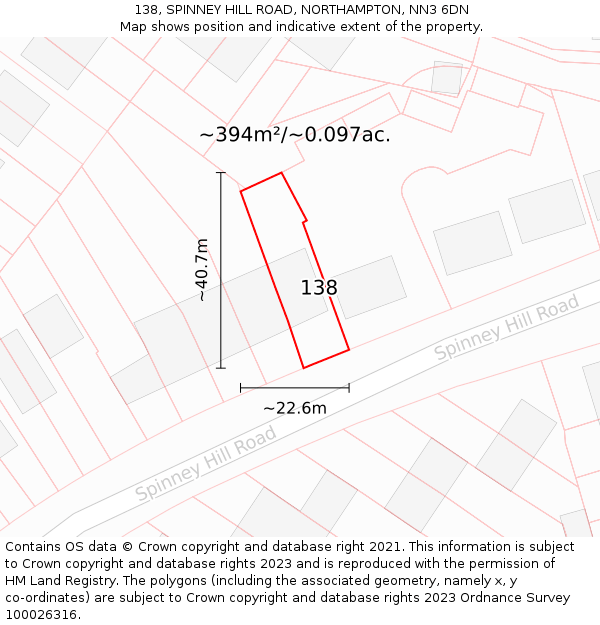 138, SPINNEY HILL ROAD, NORTHAMPTON, NN3 6DN: Plot and title map