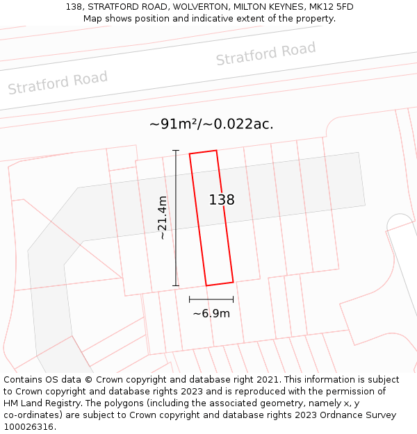 138, STRATFORD ROAD, WOLVERTON, MILTON KEYNES, MK12 5FD: Plot and title map